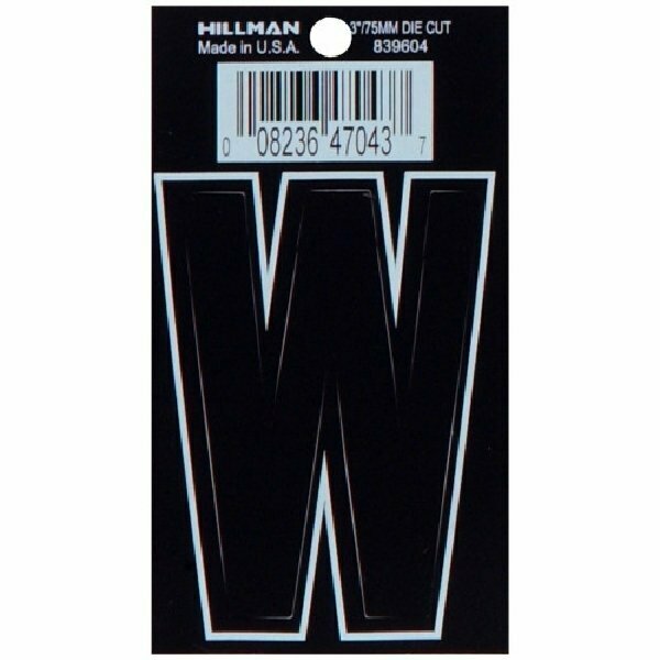 Hillman Letter, Character: W, 3 in H Character, Black/White Character, Black Background, Vinyl 839604